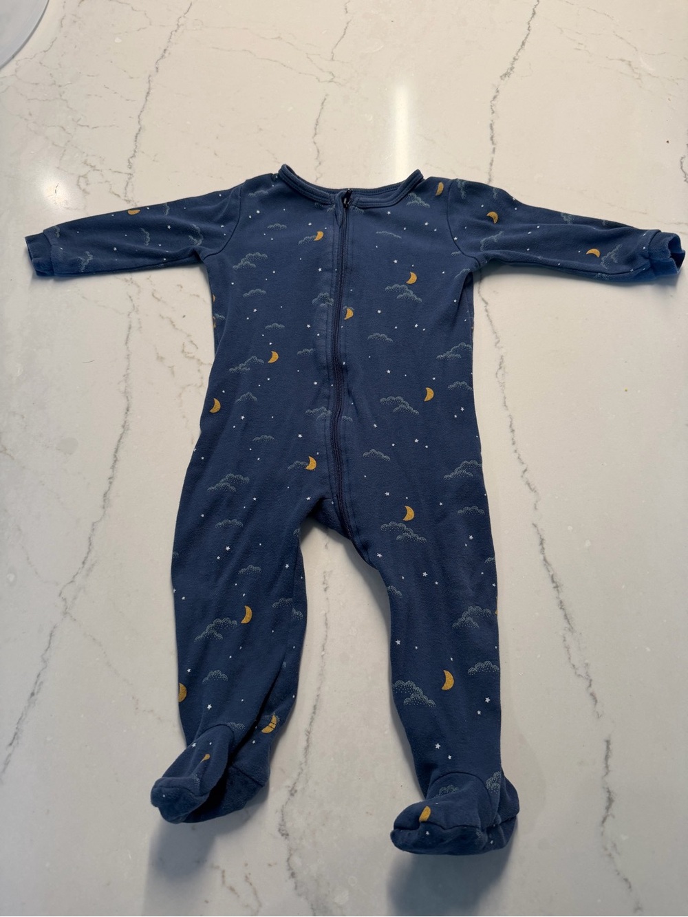 Petit Lem Navy Moon-Print Footed One-Piece- 12M